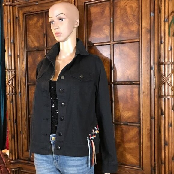 Sheryl Crow Multi Color Lace Up Grommet 100% Cotton Denim Jacket - Picture 3 of 12